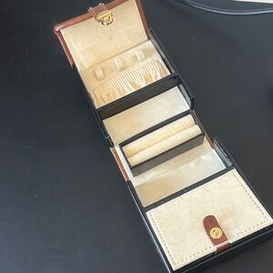 Vintage Jewlery Case Black with Tan Trim and Gold Clasp